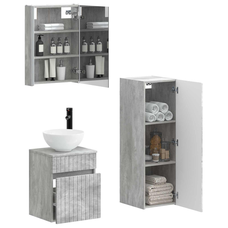 Vanity & Mirror Set, Light Grey