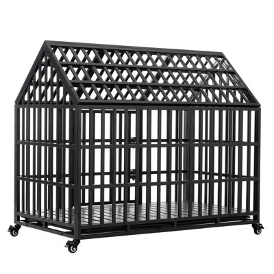 Cage pour chien 52 po en métal pour grands chiens - 4 roues verrouillables, construction, 2 portes avec finition antirouille, casseroles en ABS amovibles, chenils robustes Black Dogs, revêtement, portes sécurisées, détachable