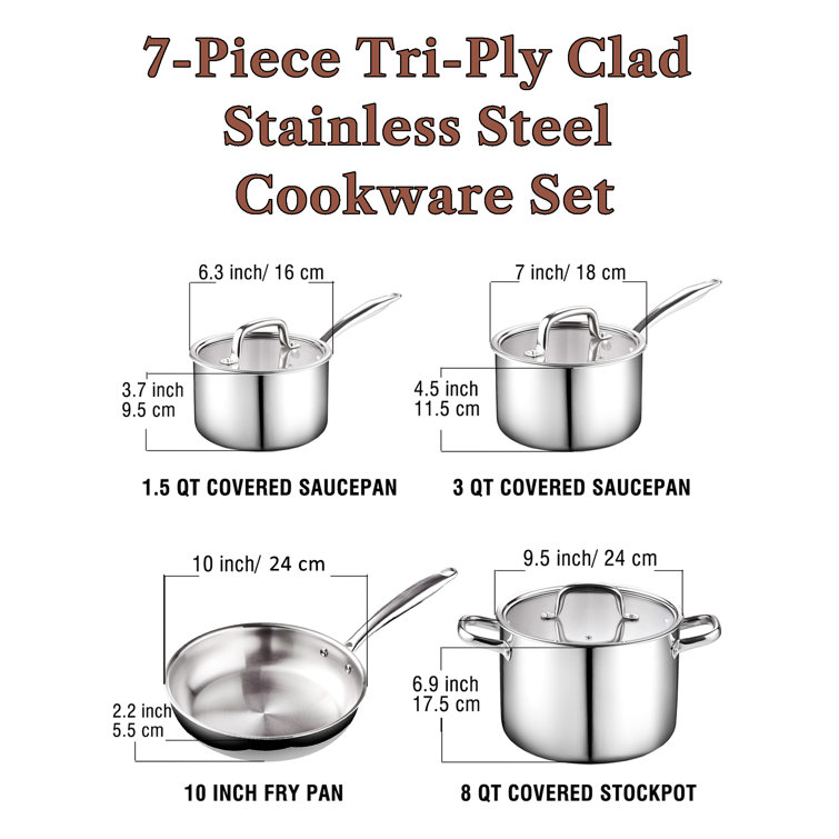 Cook N Home Tri-Ply Clad Stainless Steel Skillet Saute Fry Pan 10-Inch Silver