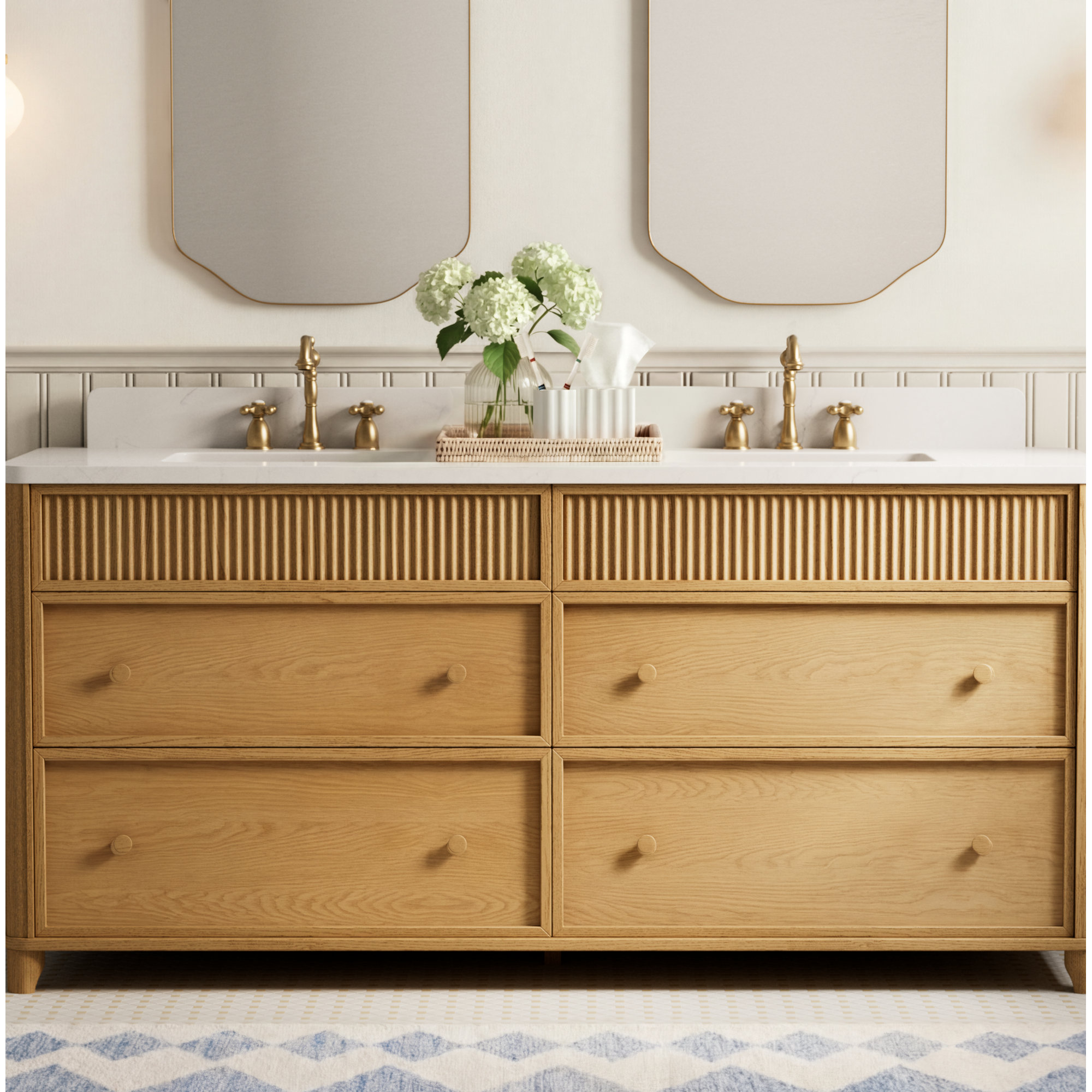 Kingston Brass Heritage Two-Handle 3-Hole Deck Mount Widespread Bathroom Faucet with Pop-Up Drain, Brushed Brass