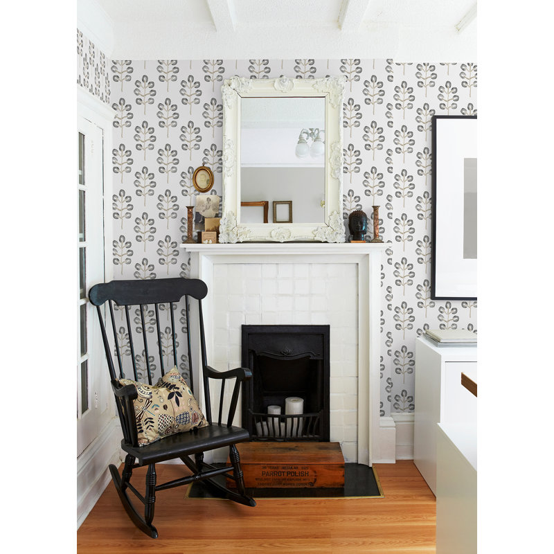 Plum Tree 33' L x 20.5" W Wallpaper Roll, Black