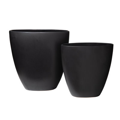 Ceramic Plain Tall Oval Pot Matte Finish Black