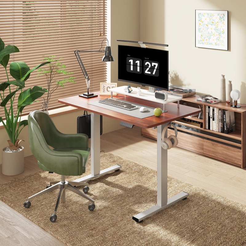 Dojtcho Home Office Adjustable Standing Desk, Mahogany/Grey, 46.6" H x 39.4" W x 23.6" D