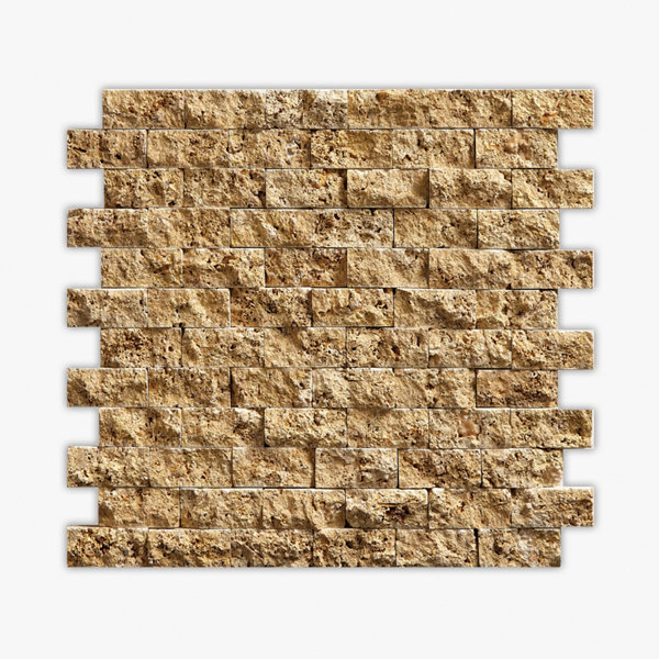 Yellow Splitface 1x2 Brick Travertine Mosaic