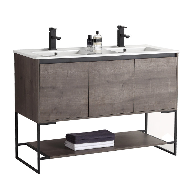 Carliana 48'' Double Bathroom Vanity with Ceramic Top, Gray