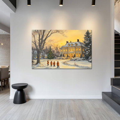 Grandes maisons d'hiver, décoration murale - scène de neige hivernale, art mural sur toile pour le salon, Noël, merveilles hivernales, impressions sur toile, 36 x 48 po