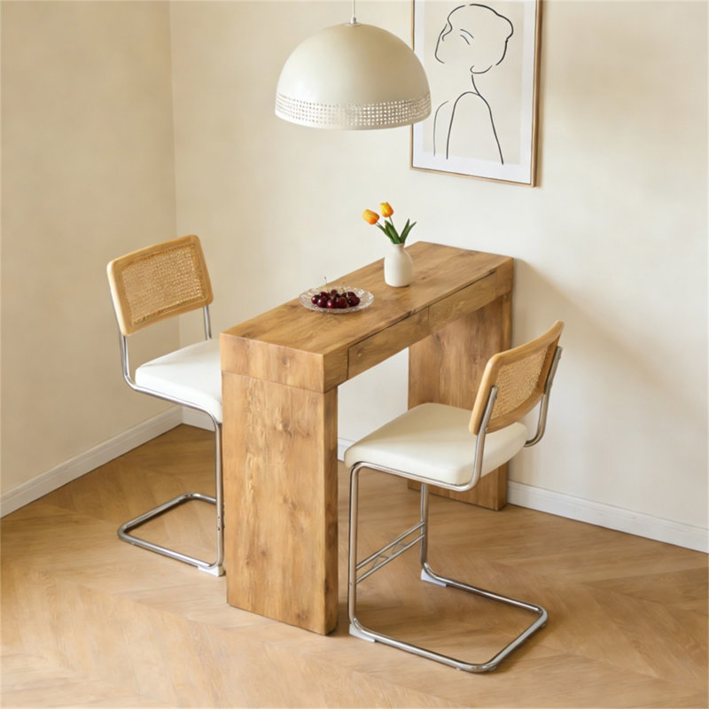 Ensemble de 2 pièces de chaise de bar en cuir PU, jumelé à une table de bar à grain de bois, avec fonction de rangement, convient aux restaurants et aux cafés