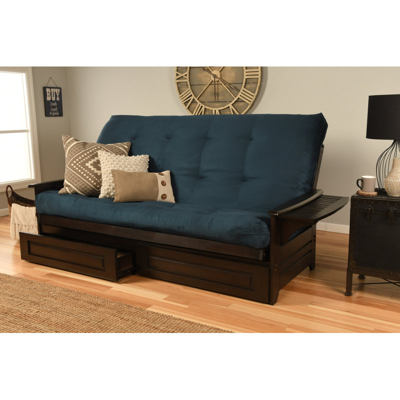 Futon avec rangement Stratford, Microsuède bleu, Espresso