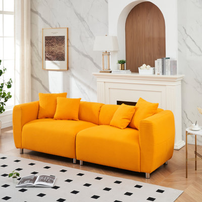 89 po pour appartement et salon, 3 places avec structure en bois massif, pieds en métal, 4 coussins de tête lavables, bureau de chambre confortable en lin de coton jaune 89 po