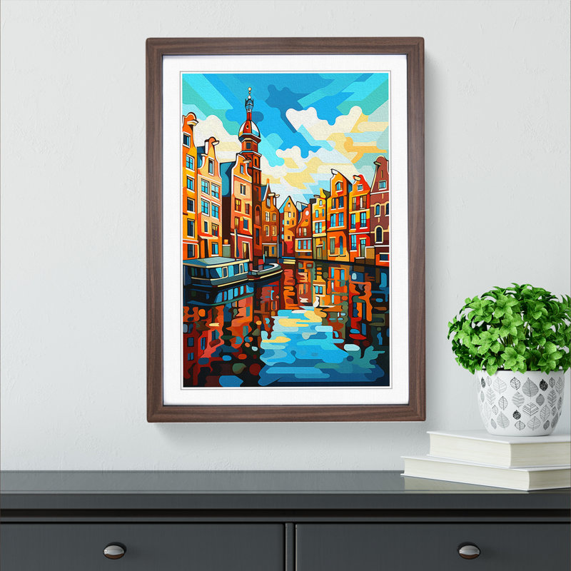 XYZ-FRM-V1223-1793 Amsterdam Cubism - Single Picture Frame Print on Wood, 64cm H x 46cm W x 2cm D, Walnut 