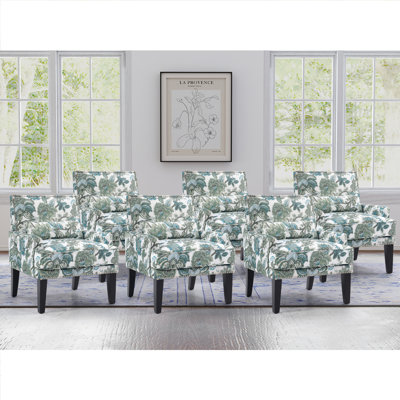 28.7'' Wide Vintage Floral Soft Upholstered Fabric Armchair With Nailhead Trim And Lumbar Pillow (Set Of 6)