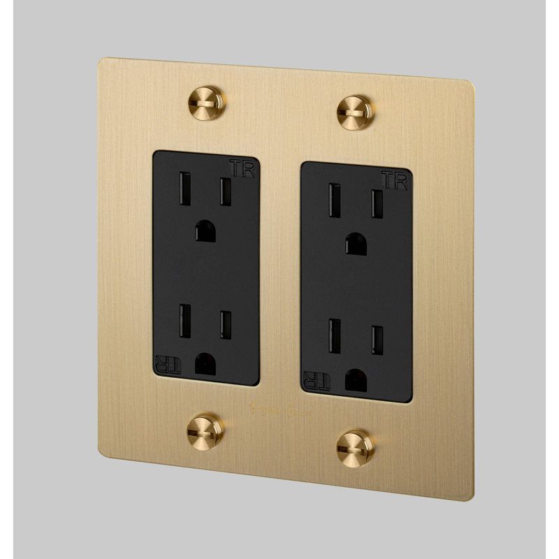 2G Duplex Outlet / Cross / With Logo, Brass