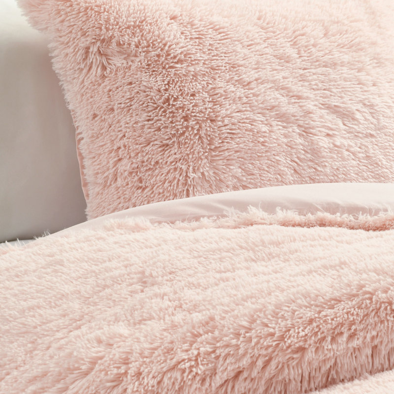 Blush Faux Fur Full/Queen Comforter Set with Matching Shams