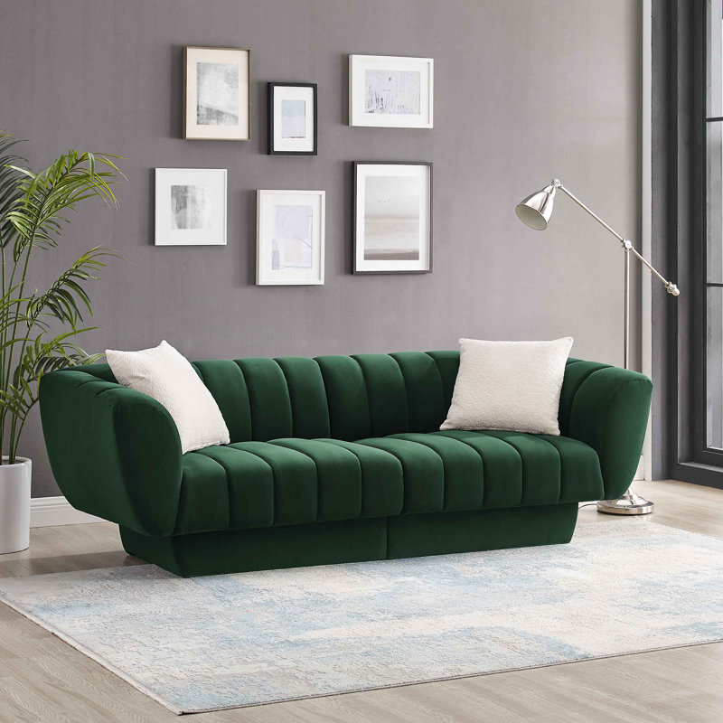 Charlotte 224Cm Velvet Rolled Arms Chesterfield Sofa, Green