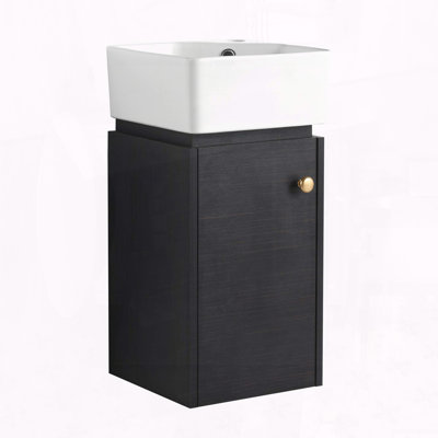 12 Inch Small Bathroom Vanity with Sink – Wall Mounted – Black Chestnut