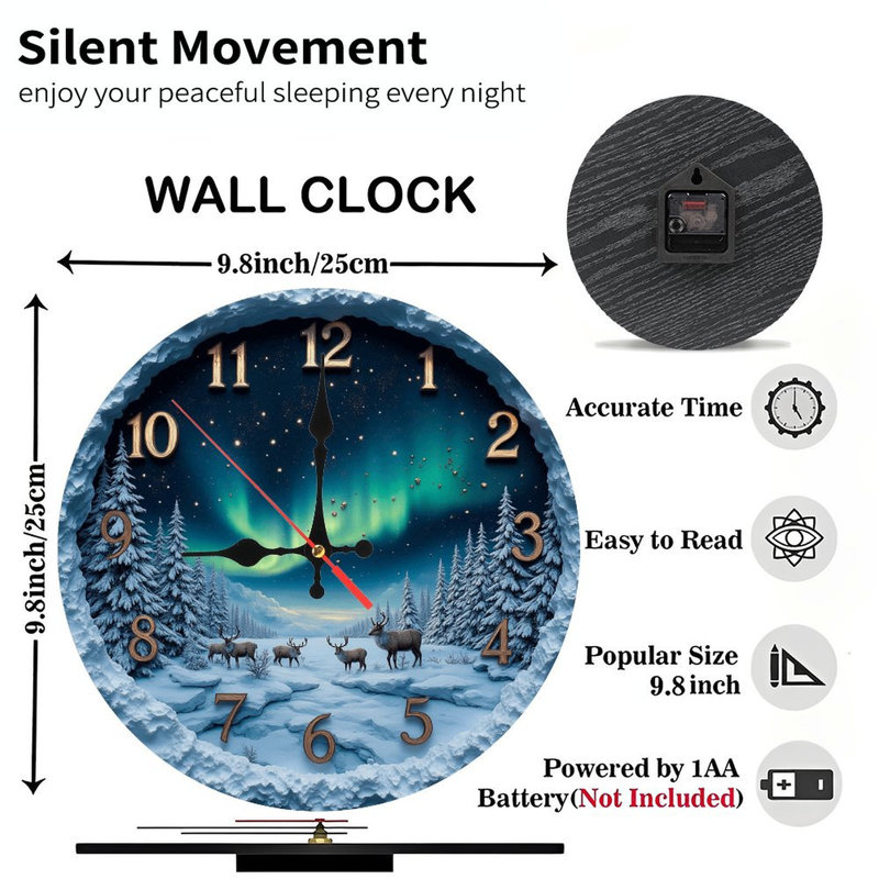 Winter-Wonderland-Reindeer-Aurora-Borealis-Clock-Wall-Decor
