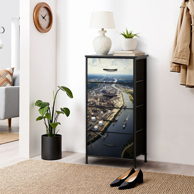 4 Drawer Dresser for Bedroom, Narrow Chest of Drawers, Wooden Top and Study Iron Frame 18"x37.5"-(WxH)