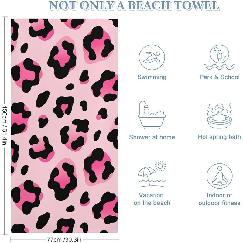 Quick Dry Microfiber Pink Leopard Beach Towel, 36 x 72 in