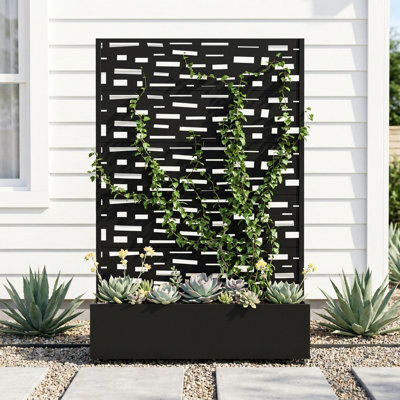 185cm H Metal Raised Garden Bed with Trellis on Wheels Modern Planter Box with Garden Divider