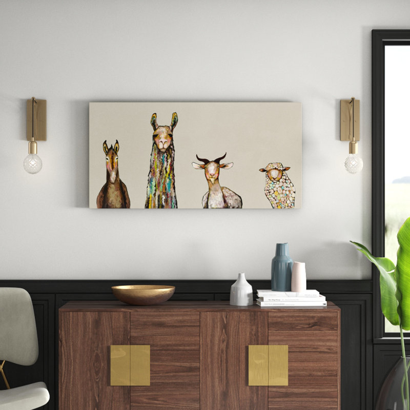« Donkey, llama, Goat, Sheep » par Eli Halpin, Reproduction d’art sur toile, H 12 po x l 24 po, Toile tendue, Sans cadre