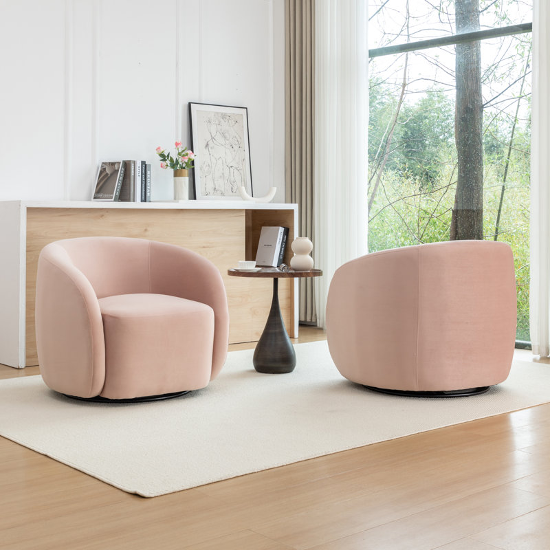 Arrun Velvet Swivel Barrel Chair, Pink