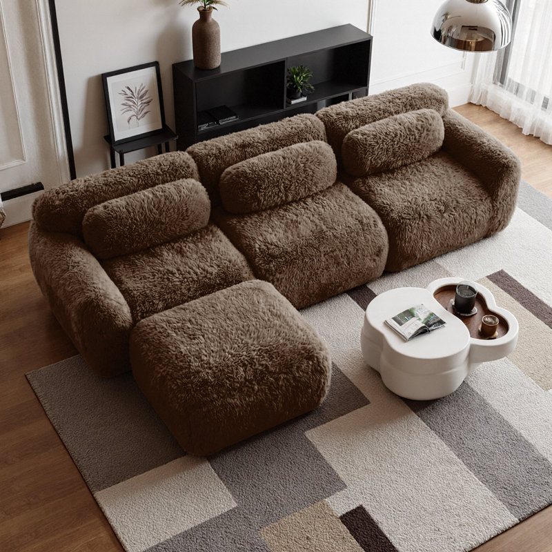 Canapé modulaire moelleux en L en forme de L - Canapé modulaire avec repose-pieds mobile, éponge à haute densité 32D et coussins décoratifs, aucun assemblage requis, base antidérapante, chocolat pour le salon