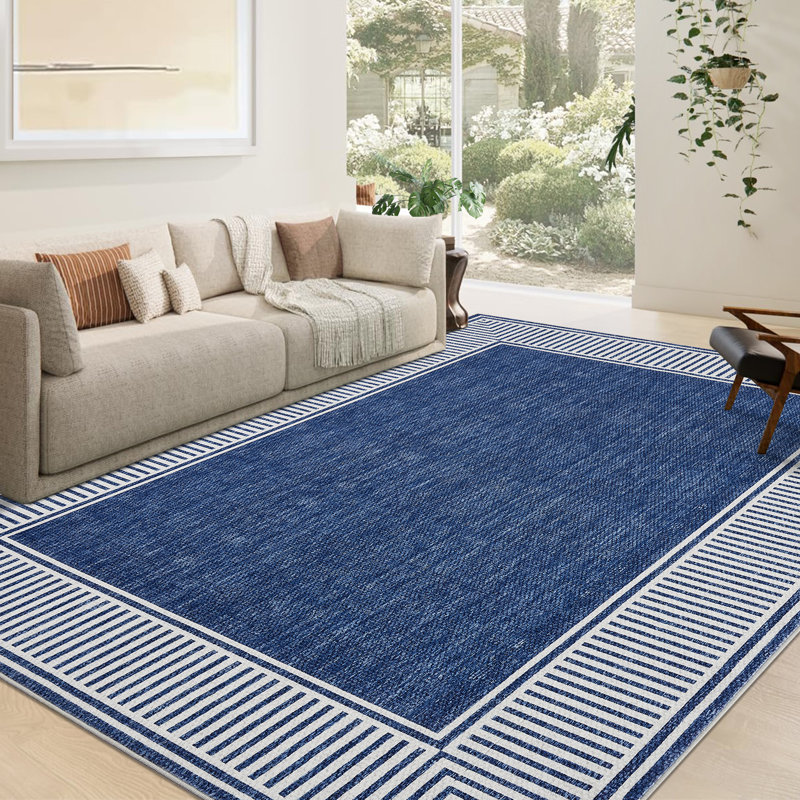 Large Dining Room Rug Bordered Accent Carpet with Rubber Backing, Easy Cleaning Contemporary Floor Cover, Stain-Resistant Ultra-Thin Rugs