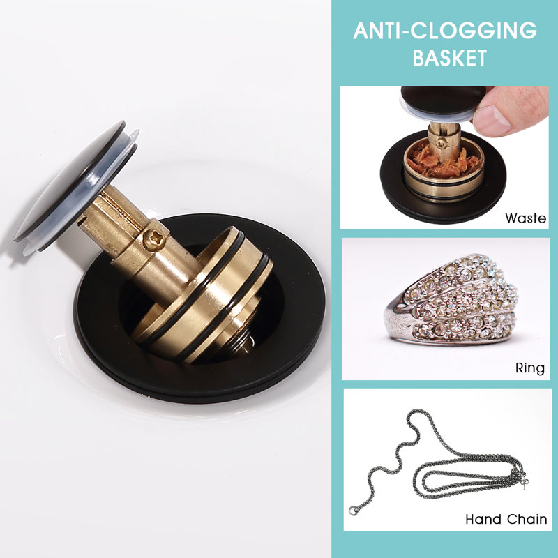 Drain escamotable en acier inoxydable avec trop-plein anti-colmatage pour vasque de lavabo de lavabo avec panier-filtre,