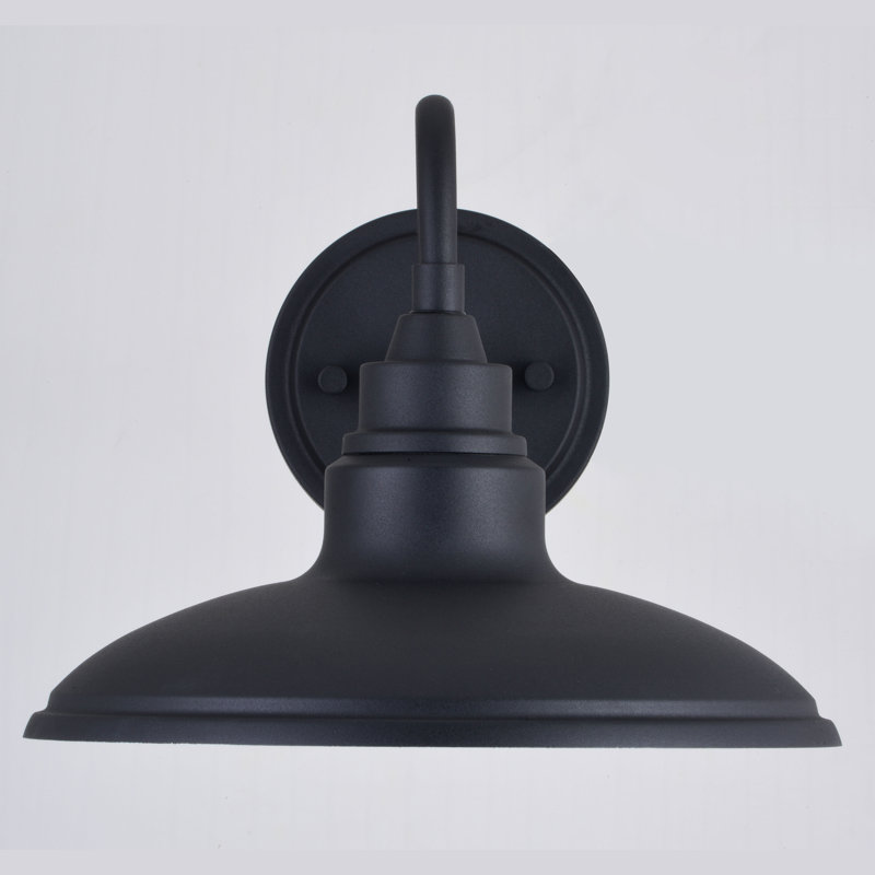 8 in. H 1-Light Textured Black and Glossy White Farmhouse Outdoor Wall Sconce, Durable Metal Shade, Integrated LED, Dark Sky Compliant, Exterior Porch Patio Front Door or Garage