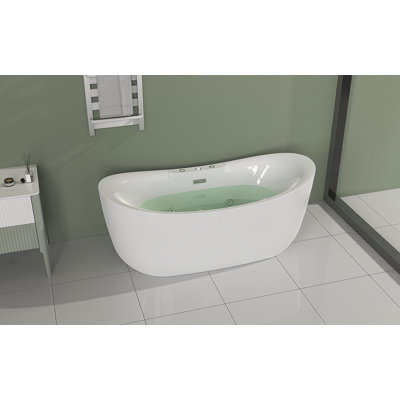 71" X 31.5" Acrylic Freestanding Whirlpool/air Massage Bathtub With 20 Jets And Led Mood Lighting