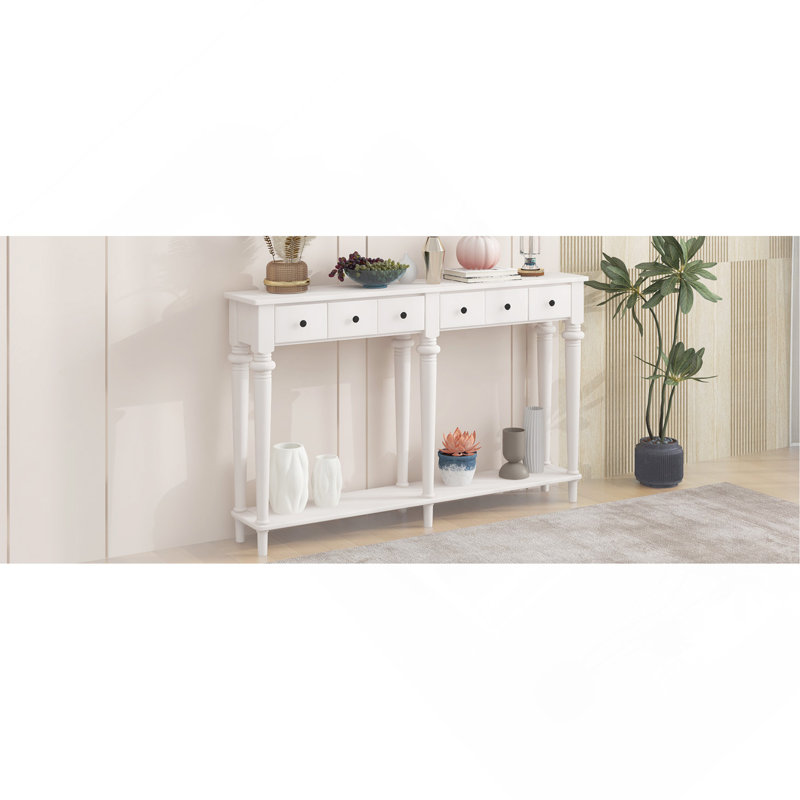 Table d'entrée avec 4 tiroirs, console rétro avec tablette ouverte pour les entrées, les salons et les couloirs, Blanc