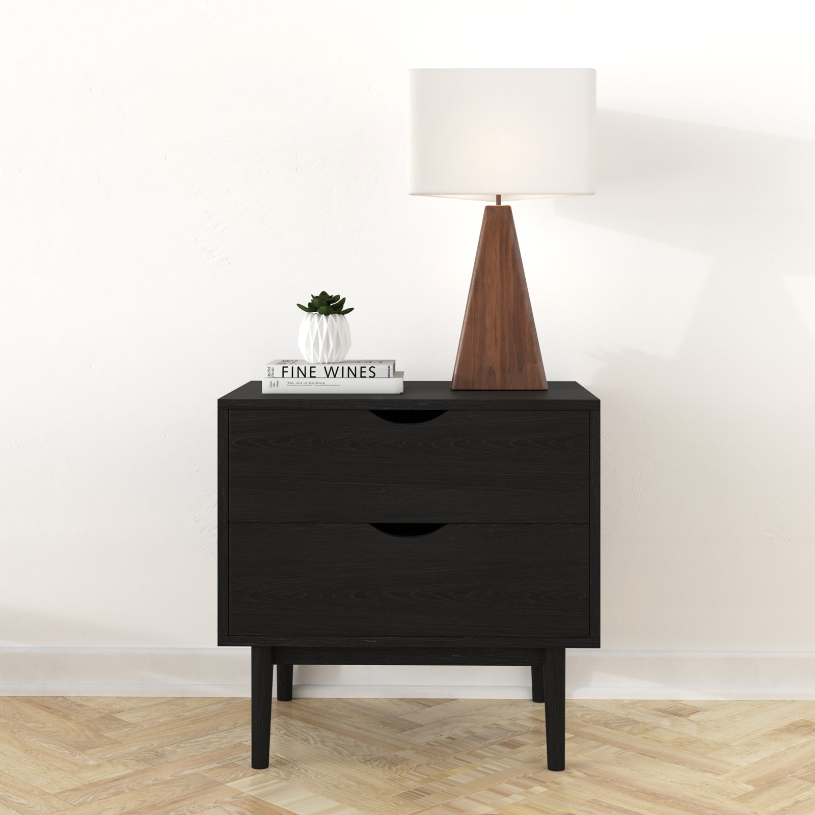 Indra Oak Nightstand, Black