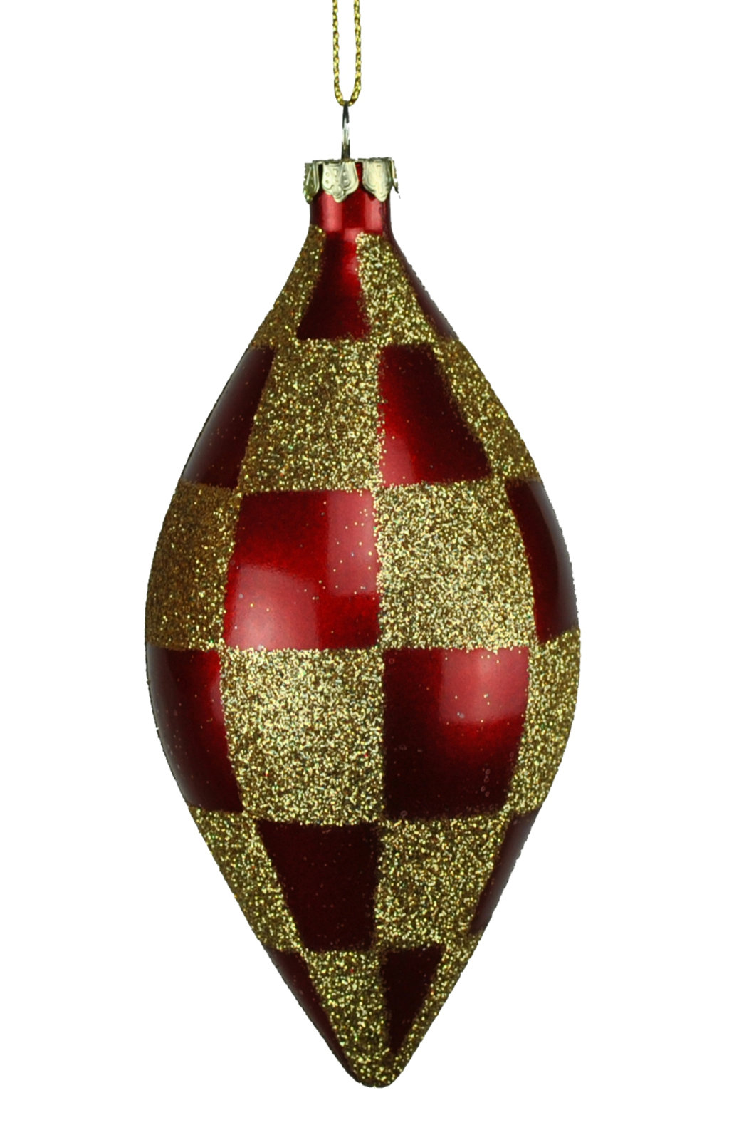 5'' Checkered Finial Ornament, Red/Gold