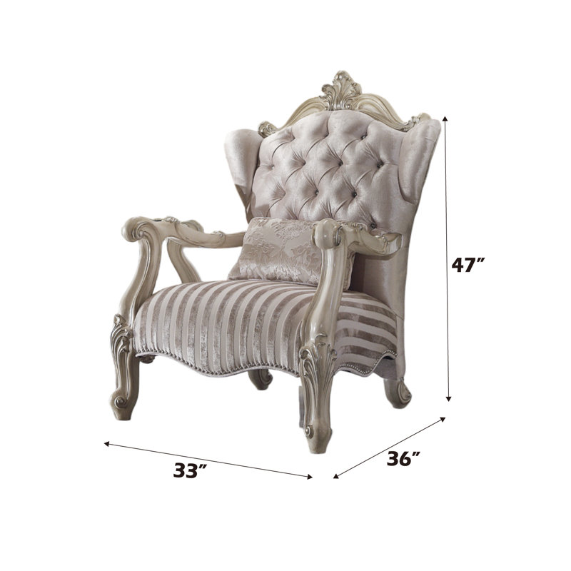 Fauteuil à oreilles 83,82 cm Versailles, Velours ivoire, Blanc