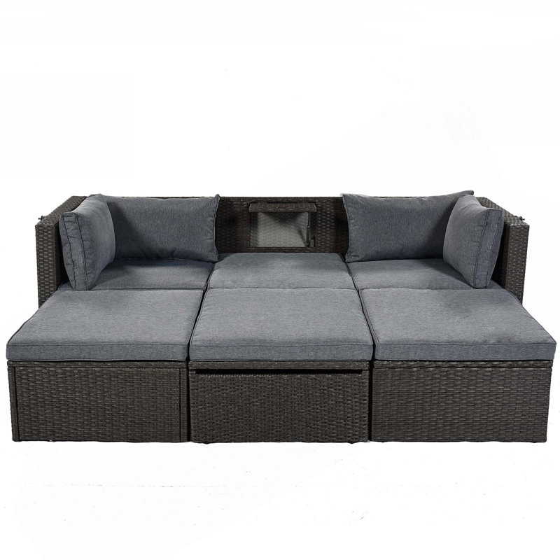 82.7'' Wide Wicker Patio Daybed with Cushions, Gray