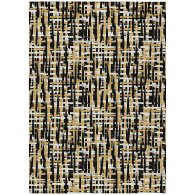 10' X 14' Black Abstract Washable Indoor Outdoor Area Rug