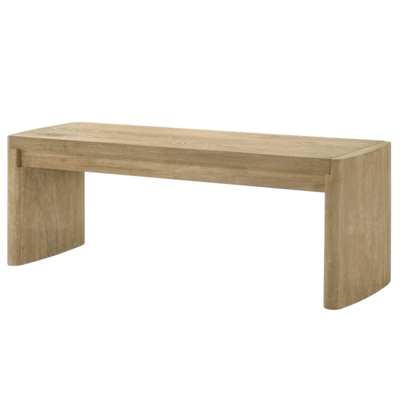 Banc contemporain de style scandinave en bois brun de 51 pouces avec placage de chêne pour la salle à manger, pieds à panneaux, plateau rectangulaire, deux sièges confortables, deux sièges inspirés, bois d'hévéa