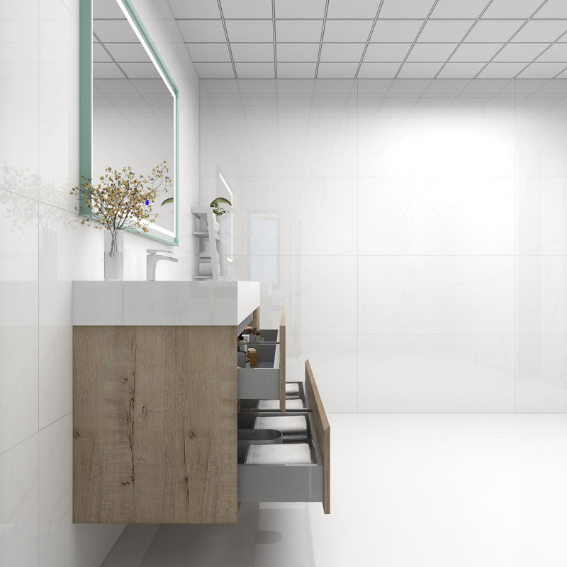 Meuble-lavabo mural simple 60 po, Chêne blanc