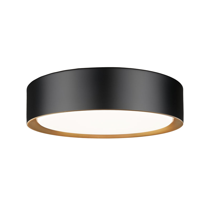 Plafonnier encastré 1 lumière Asalah, Noir mat / Or, H 3 po x l 12 po x P 12 po
