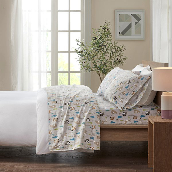 King Multi Forest Animals Cotton Flannel Sheet Set