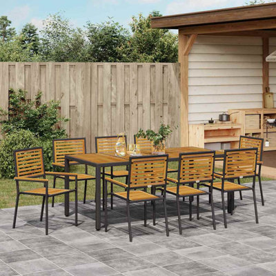 9 Piece Garden Dining Set Black Poly