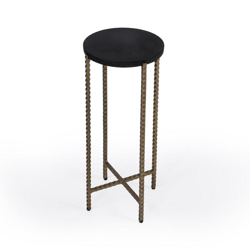 Nigella Granite Cross Legs Side Table, Black Granite/Gold