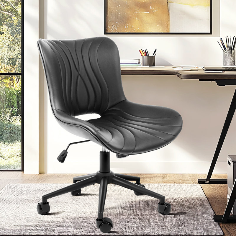 Petit fauteuil de bureau rembourré sans accoudoir, Noir