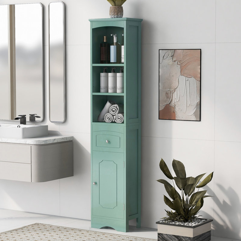 Armoire de salle de bain autoportante - avec tiroir et tablette réglable accessible et moderne, Vert