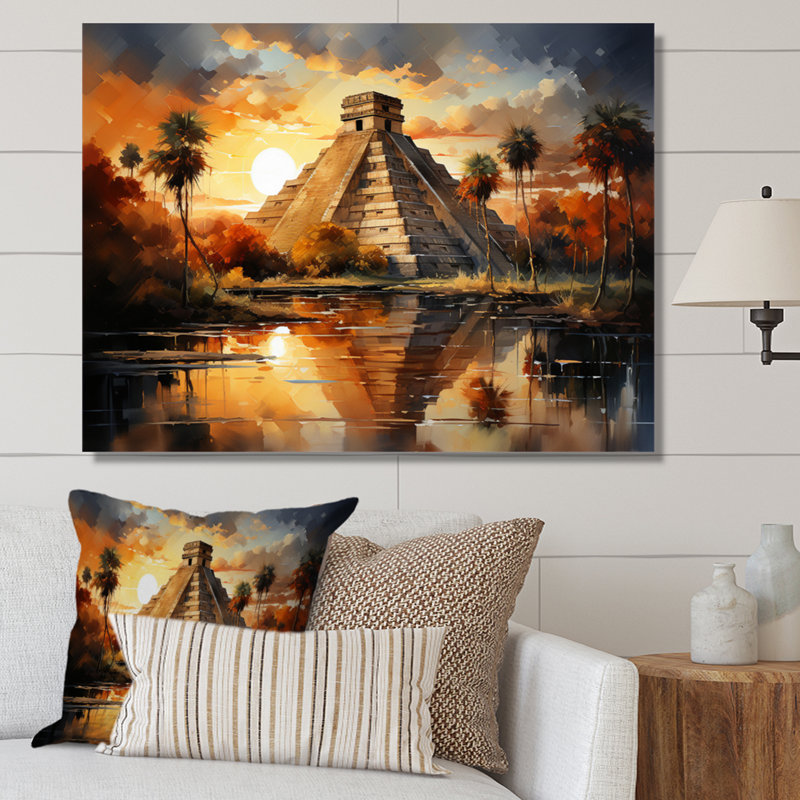 Mexico Sunset At Chichen Itza I Framed On Canvas Print, 30" H x 40" W x 1.5" D, Wrapped Canvas
