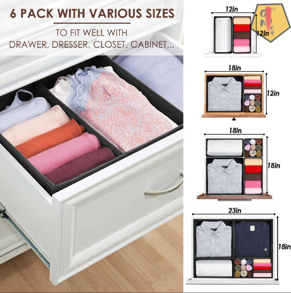 GN109 6 Pack Clothes Drawer Organizer Dividers, Fabric Foldable