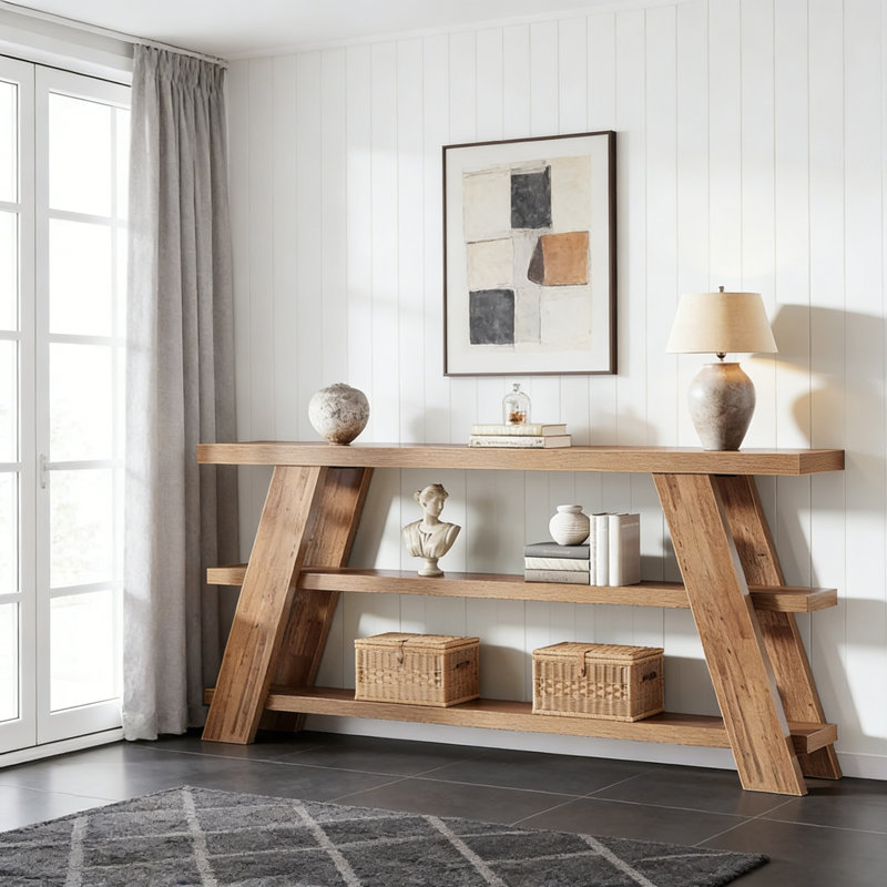 70.9" 3-Tier Farmhouse Console Table, Narrow Sofa Table For Entryway, Hallway Or Behind Couch