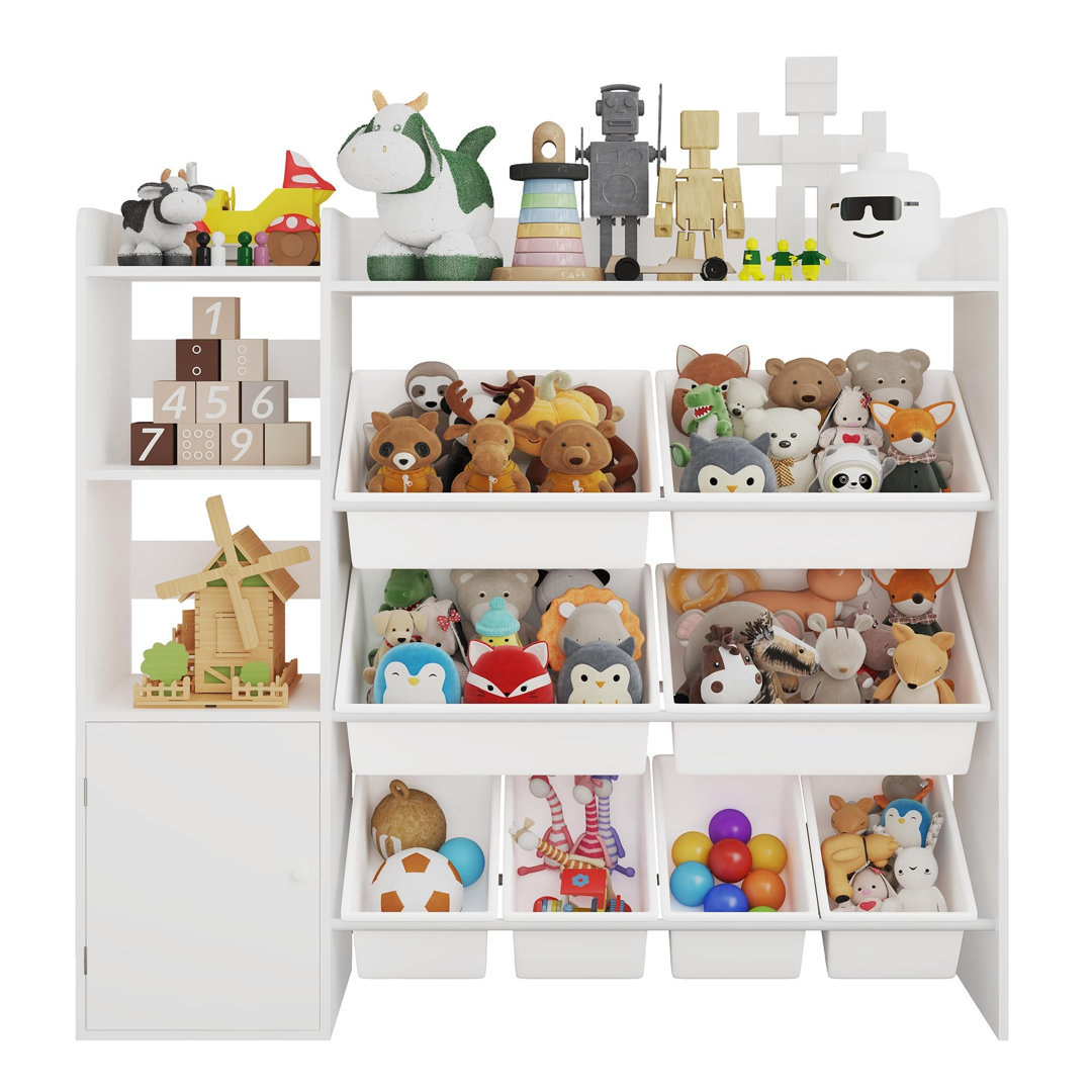 4-Tier Kids Toy Storage Organizer & Bookshelf – Toddler Storage with 8 Removable Toy Bins & 3 Cubbies, for Study Room, Bedroom, Kids Room, Classroom,