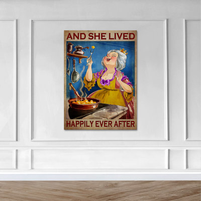 Cooking Lady - And She Lived Happily After Ever Gallery Wrapped Canvas - Cooking Illustration Decor, Yellow Living Room Decor