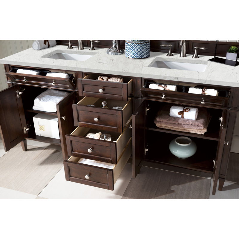 Brittany 72" Double Vanity W/FreePower Wireless Charger, Eternal Jasmine Pearl, Burnished Mahogany